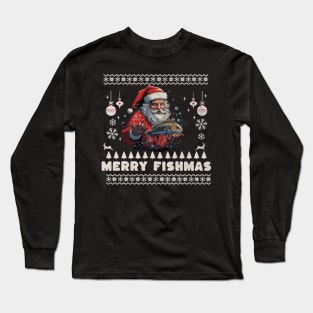 Merry Fishmas Santa Fishing Ugly Christmas Sweater Long Sleeve T-Shirt
